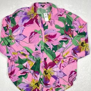 Express Pink and Green Floral Boyfriend Portofino Shirt